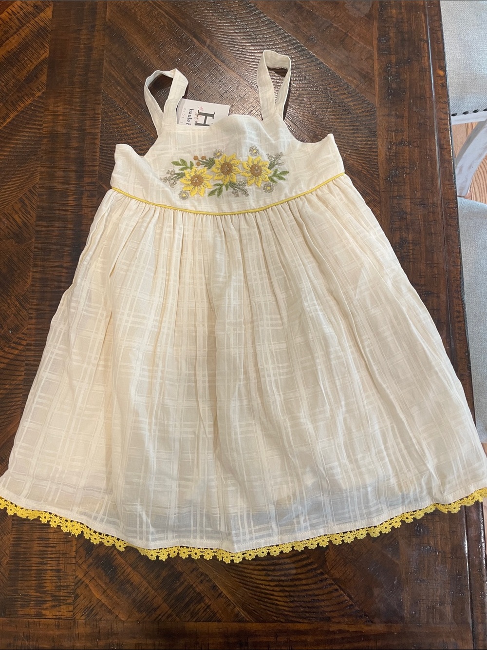Haute Hippie Cream Sundress with Yellow Floral Embroidery